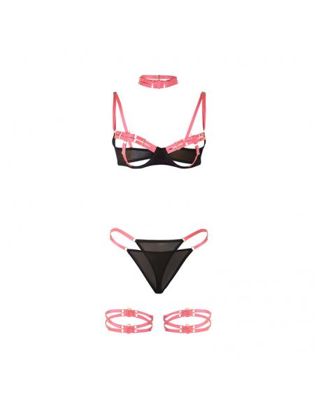 Subblime - 955298 set sujetador con collar y detalles para piernas rosa fluorescente s/m