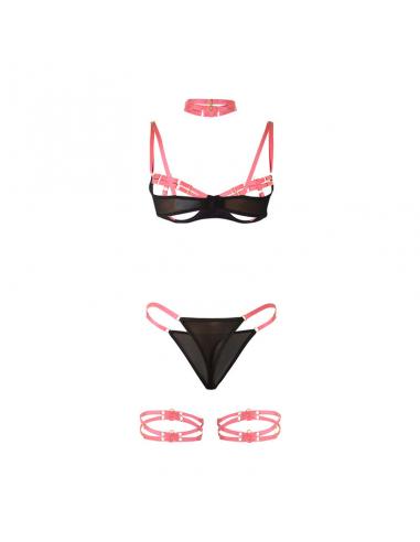 Subblime - 955298 set sujetador con collar y detalles para piernas rosa fluorescente s/m