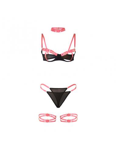 Subblime - 955304 set sujetador con collar y detalles para piernas rosa fluorescente l/xl