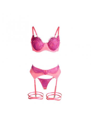 Subblime - 955359 set sujetador con encaje y ligueros rosa y morado s/m