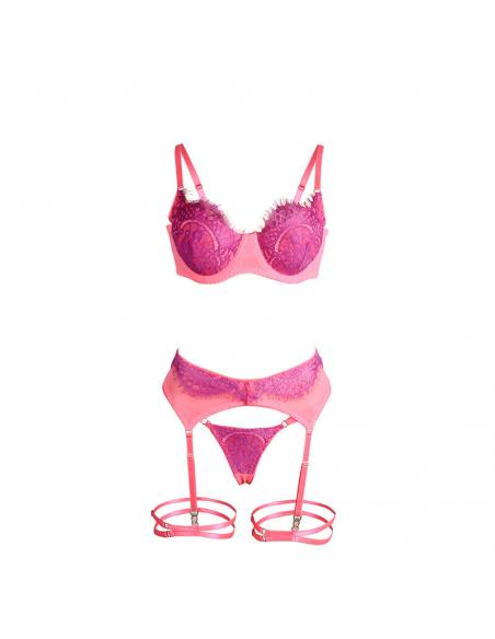Subblime - 955359 set sujetador con encaje y ligueros rosa y morado s/m
