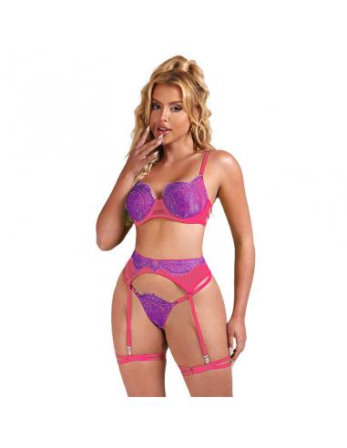 Subblime - 955366 set sujetador con encaje y ligueros rosa y morado l/xl