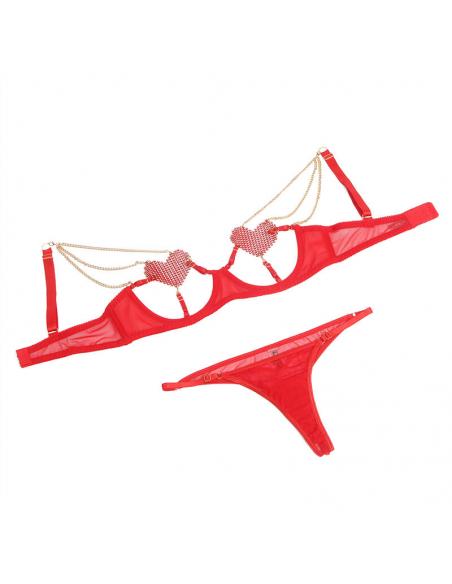 Subblime - 955526 conjunto sujetador con cadenas y corazón de malla rojo l/xl