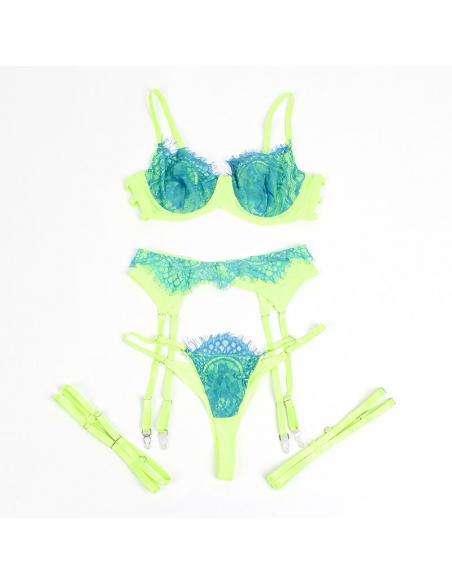 Subblime - 955311 set sujetador con encaje y ligueros verde y azul s/m