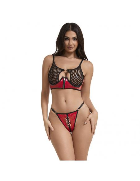 Subblime - 955540 conjunto sujetador con cremallera de malla de charol rojo l/xl