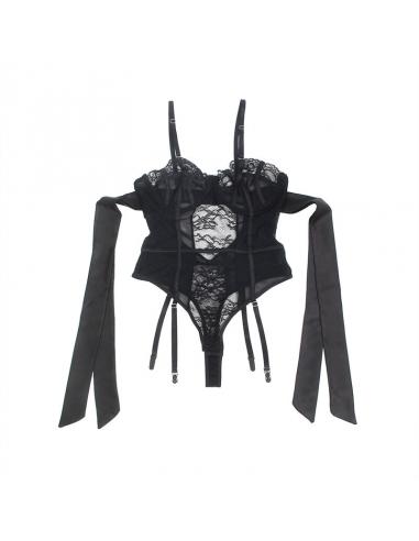 Subblime - 955502 body de encaje con lazos y ligas negro l/xl