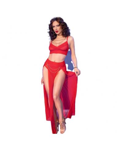 Chilirose - cr 4850 set top rojo y leggins con complementos dorados s