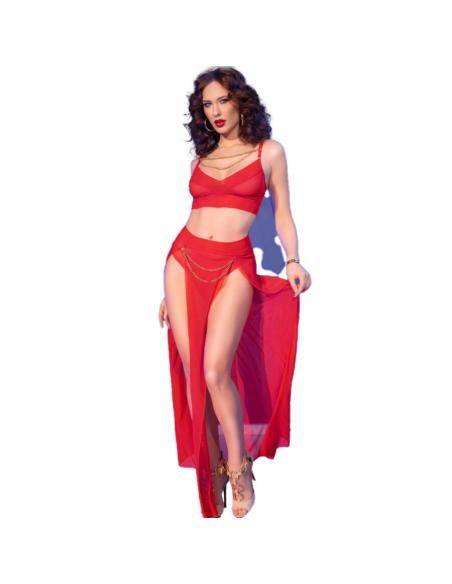 Chilirose - cr 4850 set top rojo y leggins con complementos dorados s