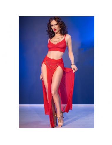 Chilirose - cr 4850 set top rojo y leggins con complementos dorados s