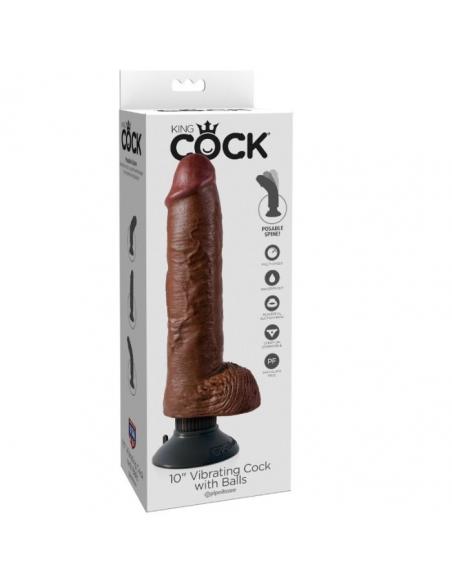King cock - dildo vibrador con testículos 25.5 cm color marrón