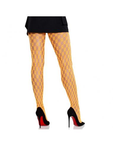 Leg avenue - mallas de encaje con ojales naranja neón