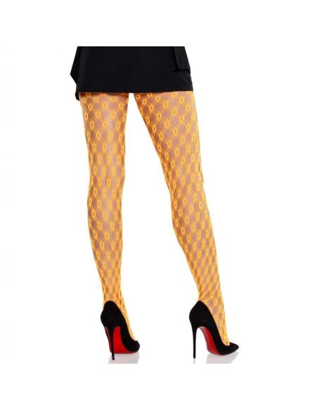 Leg avenue - mallas de encaje con ojales naranja neón