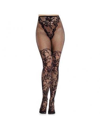 Leg avenue - medias de encaje dahlia con detalle de red negro