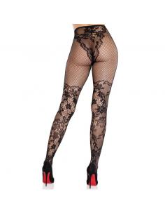 Leg avenue - medias de encaje dahlia con detalle de red negro 2