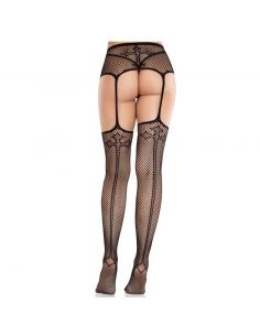 Leg avenue - medias de encaje con cruz y portaligas negro 2