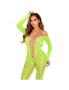 Leg avenue - bodystocking sin entrepierna de encaje de serpiente exótica verde neón
