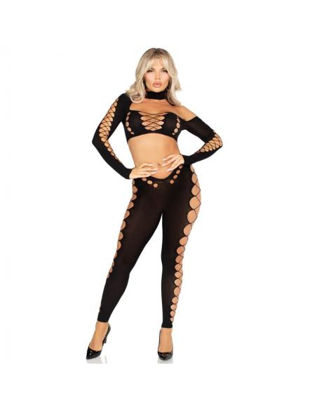 Leg avenue - crop top y leggings cut-out sin costuras negro