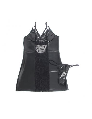 Subblime - 957520 vestido de cuero con encaje floral negro s/m