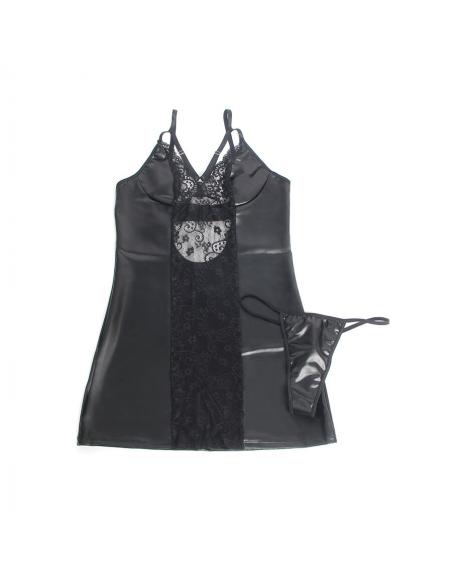 Subblime - 957520 vestido de cuero con encaje floral negro s/m