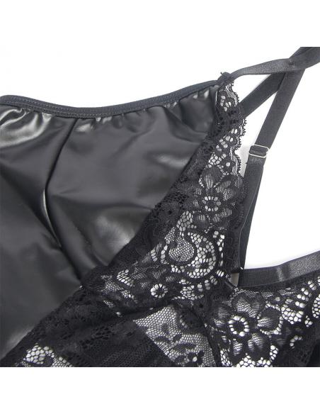 Subblime - 957520 vestido de cuero con encaje floral negro s/m
