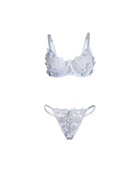 Subblime - 957629 conjunto sujetador y panties con bordados de flores celeste s/m
