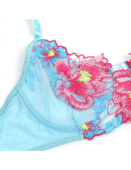 Subblime - 957643 conjunto sujetador y liguero con bordados de flores rosas s/m