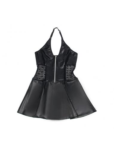 Subblime - 957704 vestido de cuero con cremallera y encaje negro s/m