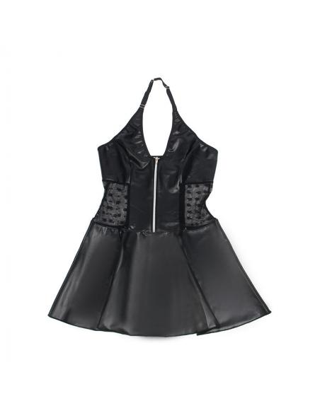 Subblime - 957704 vestido de cuero con cremallera y encaje negro s/m
