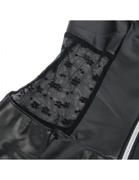 Subblime - 957704 vestido de cuero con cremallera y encaje negro s/m