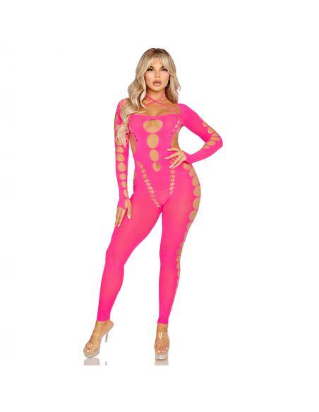 Leg avenue - bodystocking rosa con espalda abierta talla única