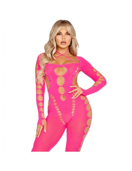 Leg avenue - bodystocking rosa con espalda abierta talla única