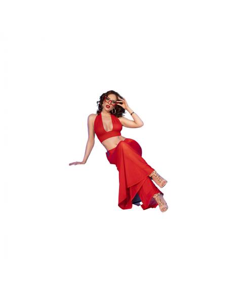 Chilirose - cr 4857 set top y pantalones rojo talla s