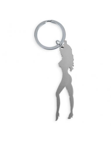 Diablo picante - llavero con silueta de mujer color plata con abridor de cerveza
