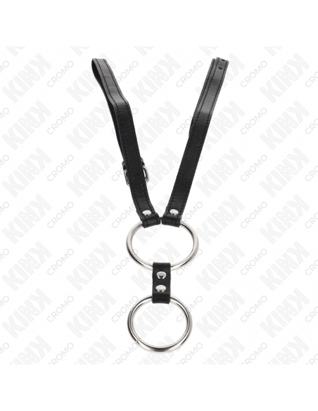 Kink - anillo pene doble metal 3.8 cm a 5 cm con cinturón de polipiel 112 cm