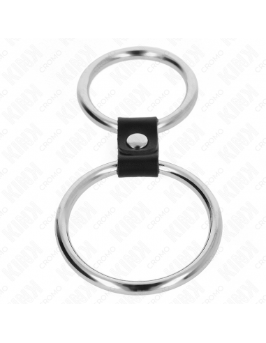 Kink - anillo pene doble metal 3.7 cm a 5 cm conectados por correa polipiel modelo 1