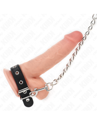 Kink - anillo pene cuero con correa 21.5 x 2 cm y cadena metal 60 cm