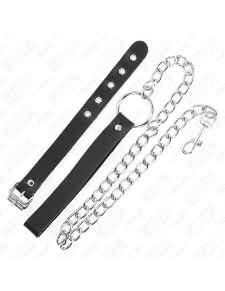 Kink - anillo pene cuero con correa 21.5 x 2 cm y cadena metal 60 cm