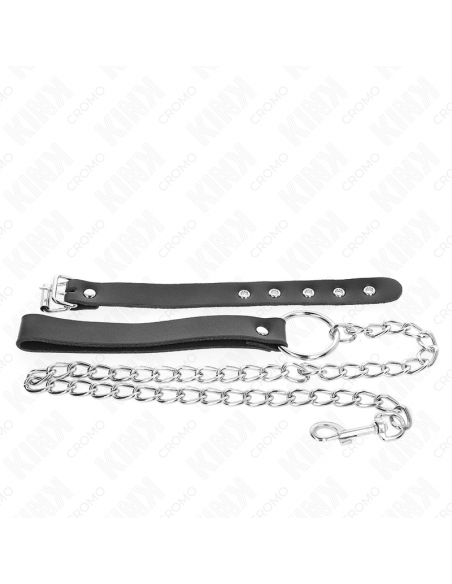 Kink - anillo pene cuero con correa 21.5 x 2 cm y cadena metal 60 cm