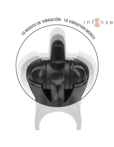 Intense - mabel anillo vibrador 10 vibraciones con estimulador de clítoris negro