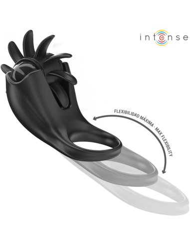 Intense - mabel anillo vibrador 10 vibraciones con estimulador de clítoris negro