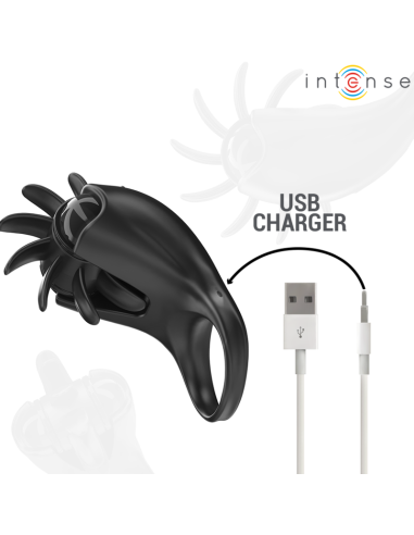 Intense - mabel anillo vibrador 10 vibraciones con estimulador de clítoris negro