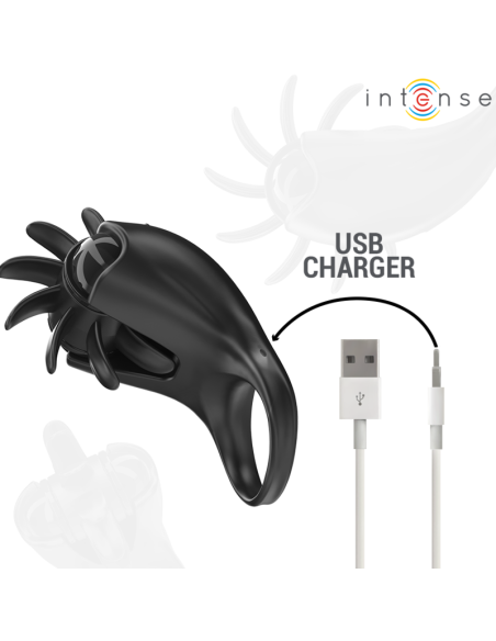 Intense - mabel anillo vibrador 10 vibraciones con estimulador de clítoris negro