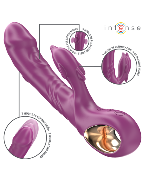 Intense - halle vibrador multifunción con lengua estimuladora en forma de delfín morado