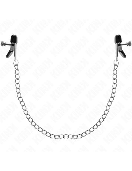 Kink - pinzas para pezones planas negro con cadena plateado 34 cm