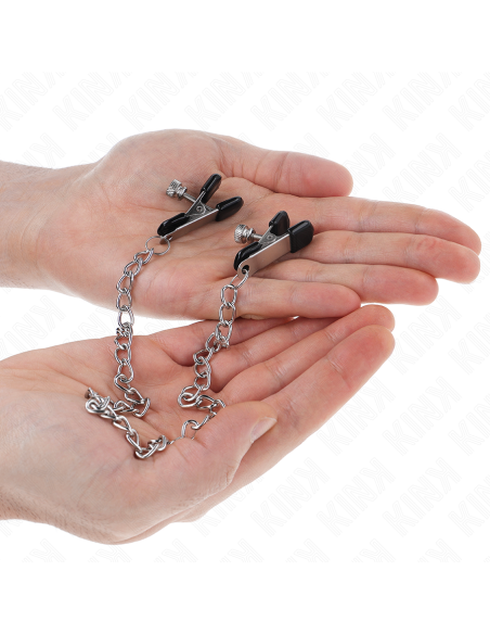 Kink - pinzas para pezones planas negro con cadena plateado 34 cm