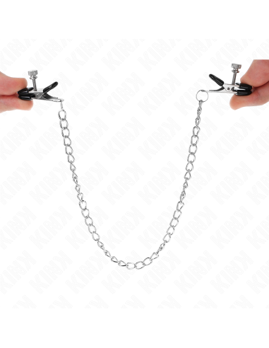 Kink - pinzas para pezones planas negro con cadena plateado 34 cm