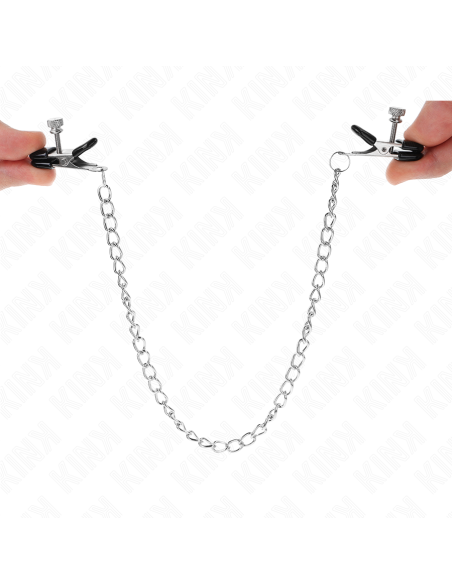 Kink - pinzas para pezones planas negro con cadena plateado 34 cm
