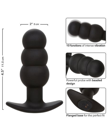 Calexotics - rock bottom plug anal con cuentas 10 vibraciones silicona negro
