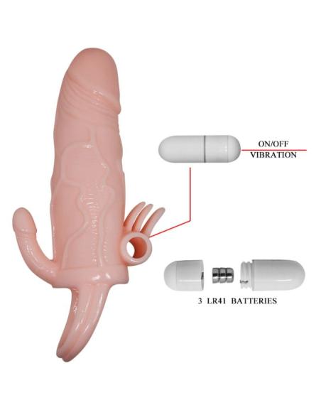 Baile - brave man funda pene anal y clitoris vibrador 16.5 cm natural