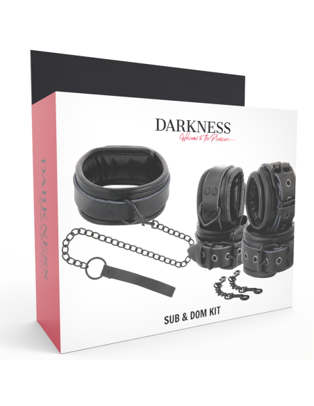 Darkness - esposas y collar de cuero negro